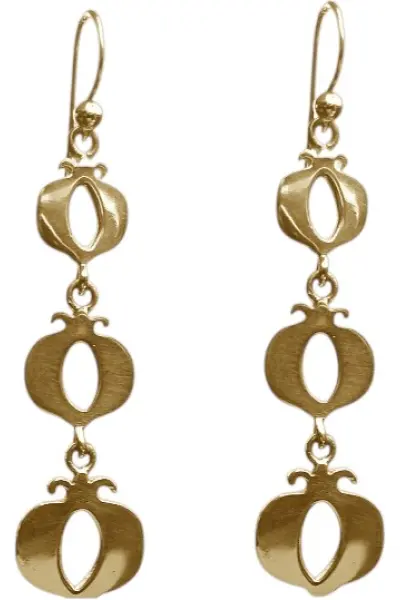 pendientes tres granadas en plata de ley dorada