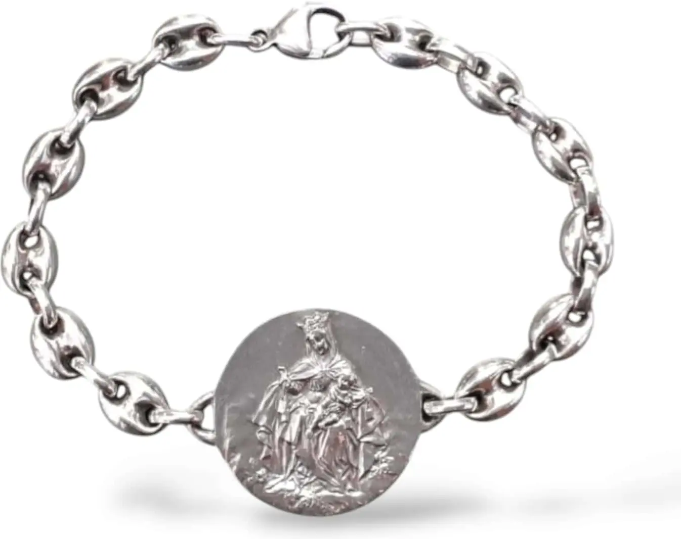Pulsera escapulario en plat Virgen del Carmen y Sagrado corazón. Grande