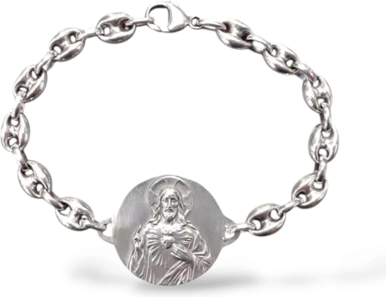 Pulsera escapulario en plat Virgen del Carmen y Sagrado corazón. Grande - Imagen 2