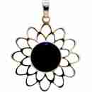 colgante flor con piedra onix. plata de ley