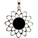 colgante flor con piedra onix. plata de ley