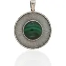 colgante redondo con piedra malaquita. plata de ley