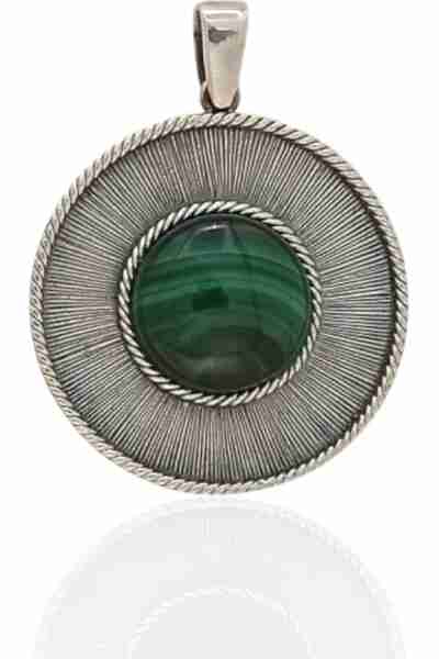 colgante redondo con piedra malaquita. plata de ley