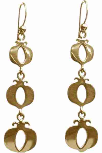 pendientes tres granadas en plata de ley dorada