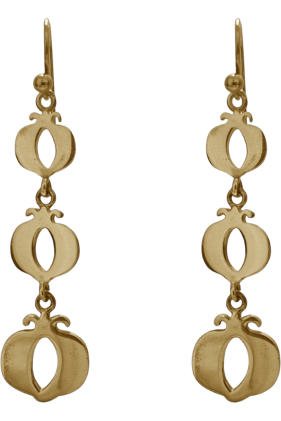 pendientes tres granadas en plata de ley dorada