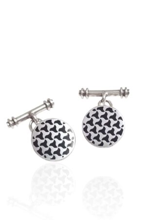 Gemelos plata y esmalte redondo  modelo arrayán