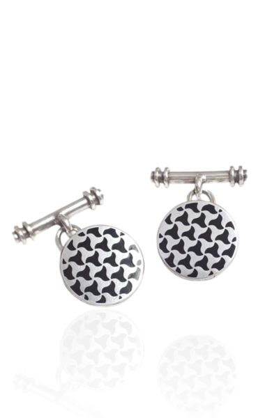 Gemelos plata y esmalte redondo  modelo arrayán