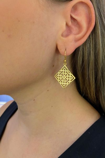 pendientes celosía en plata de ley dorada.