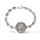 pulsera escapulario en plata. virgen del carmen y sagrado corazón.