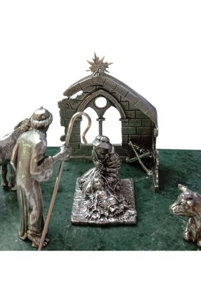 belén en miniatura de plata de ley con pastor y animales joyeria-plata-granada