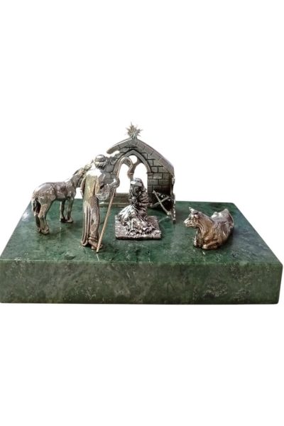 belén en miniatura de plata de ley sobre base verde joyeria-plata-granada